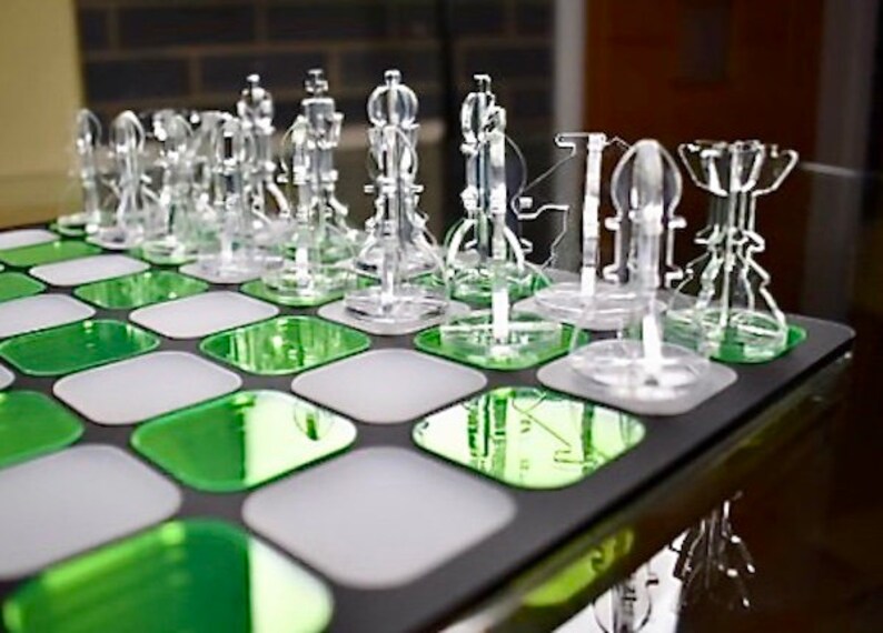 Neon Green/White Acrylic Chess Set Contemporary Home Decor Family Boardgames Gifts for Him Office Decor Modern Decor image 6