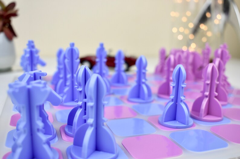 Pastel Pink/Blue Acrylic Chess Set Unique Home Decor Family Boardgames Designer Board Games Luxury Chess Set Premium Modern Chess image 6