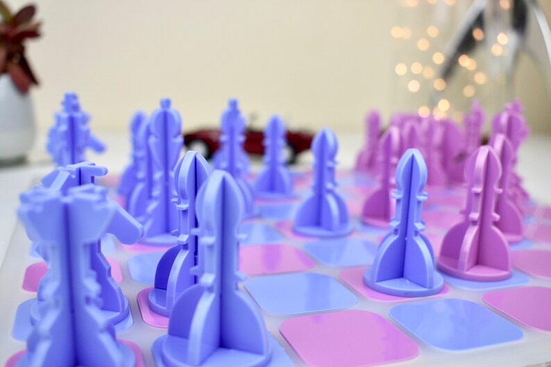 Pastel Pink/Blue Acrylic Chess Set Unique Home Decor Family Boardgames