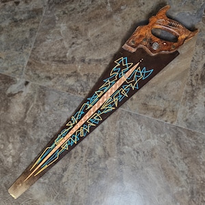 Pinstriped Saw, Hand Painted, Copper Leaf, Vintage Tool, Vintage Saw, Painted tool, gift for wood worker, man cave art, gift for him