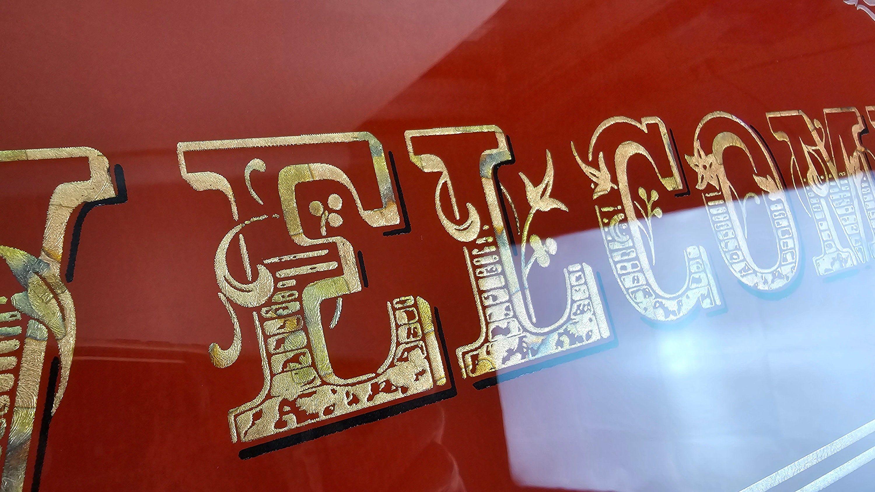 Duke Welcomesign Reverse Text Welcome Sign. Reverse Glass Painting Gilding Crass Art - Etsy