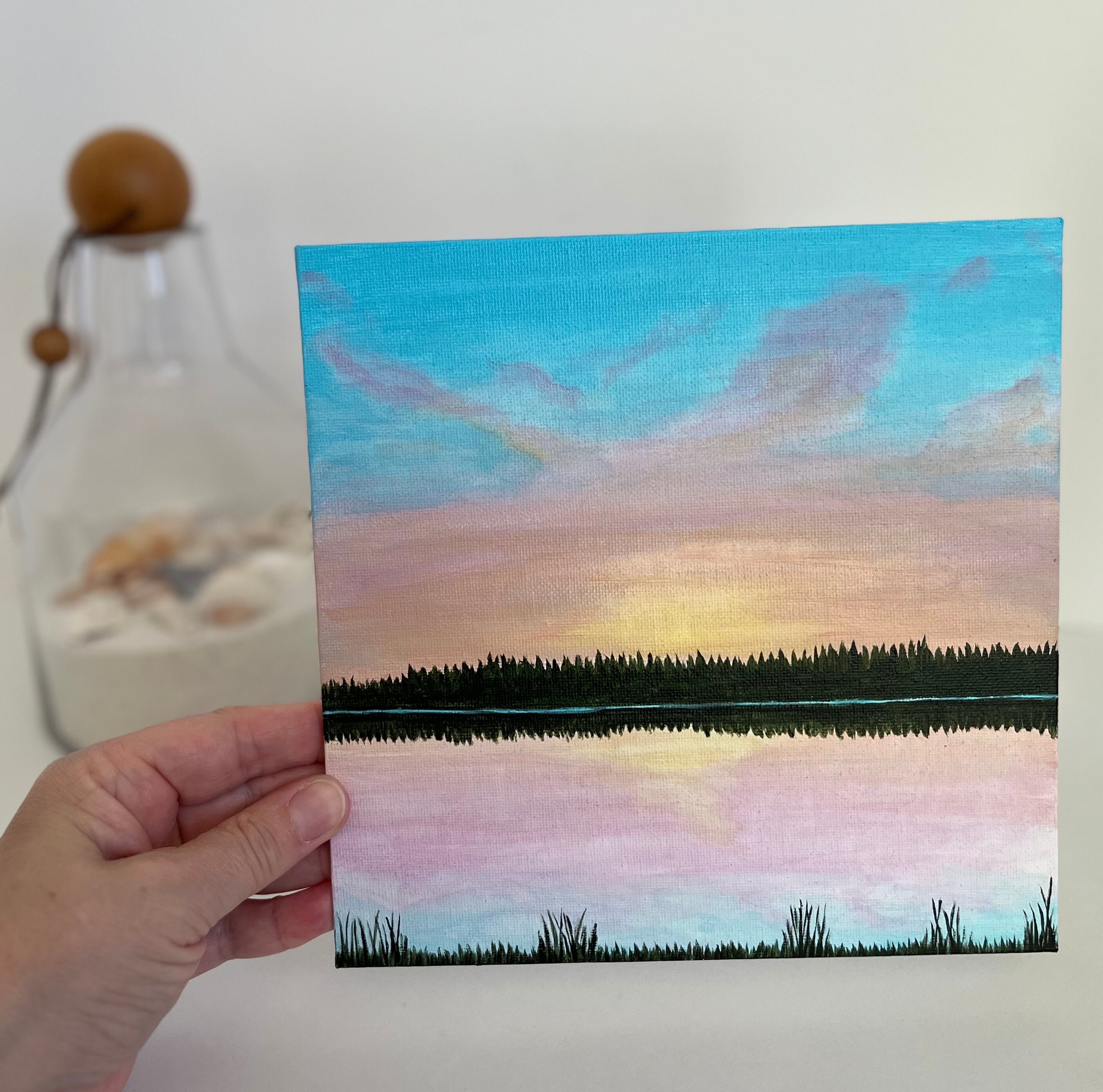 Sunset Lake Acrylic Painting on Canvas Panel 8x8 Inch - Etsy