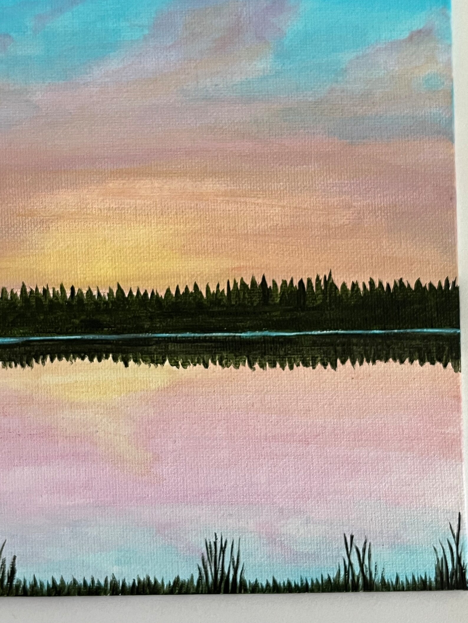 Sunset Lake Acrylic Painting on Canvas Panel 8x8 Inch - Etsy
