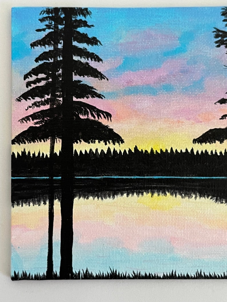Sunset Lake Acrylic Painting on Canvas Panel 6x6 Inch - Etsy