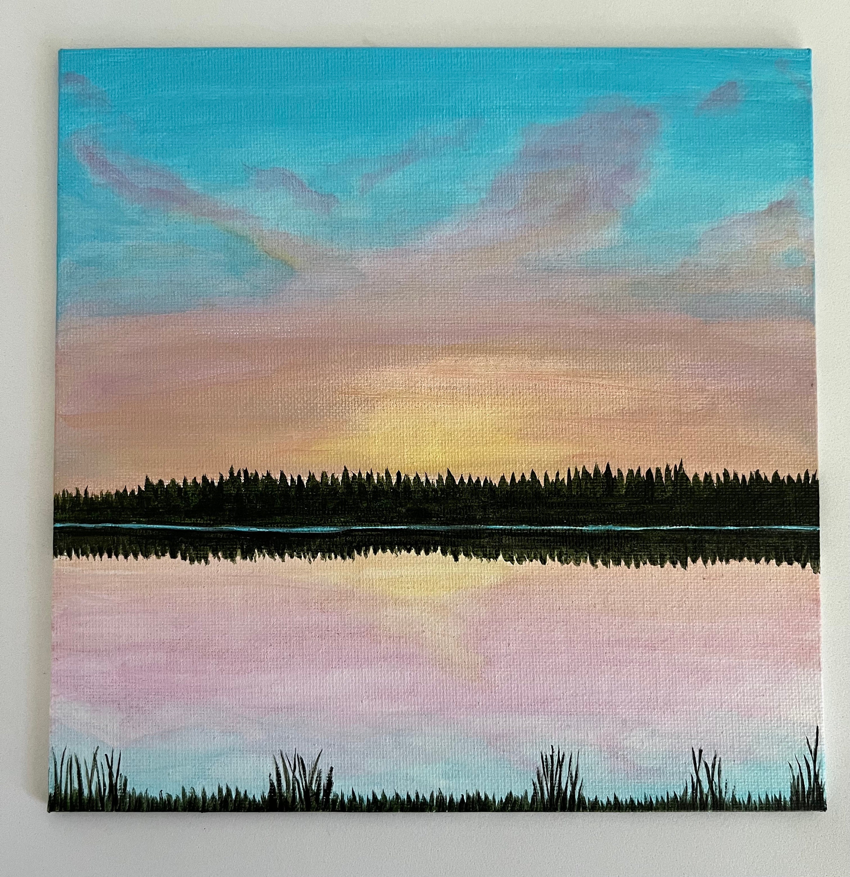 Sunset Lake Acrylic Painting on Canvas Panel 8x8 Inch - Etsy