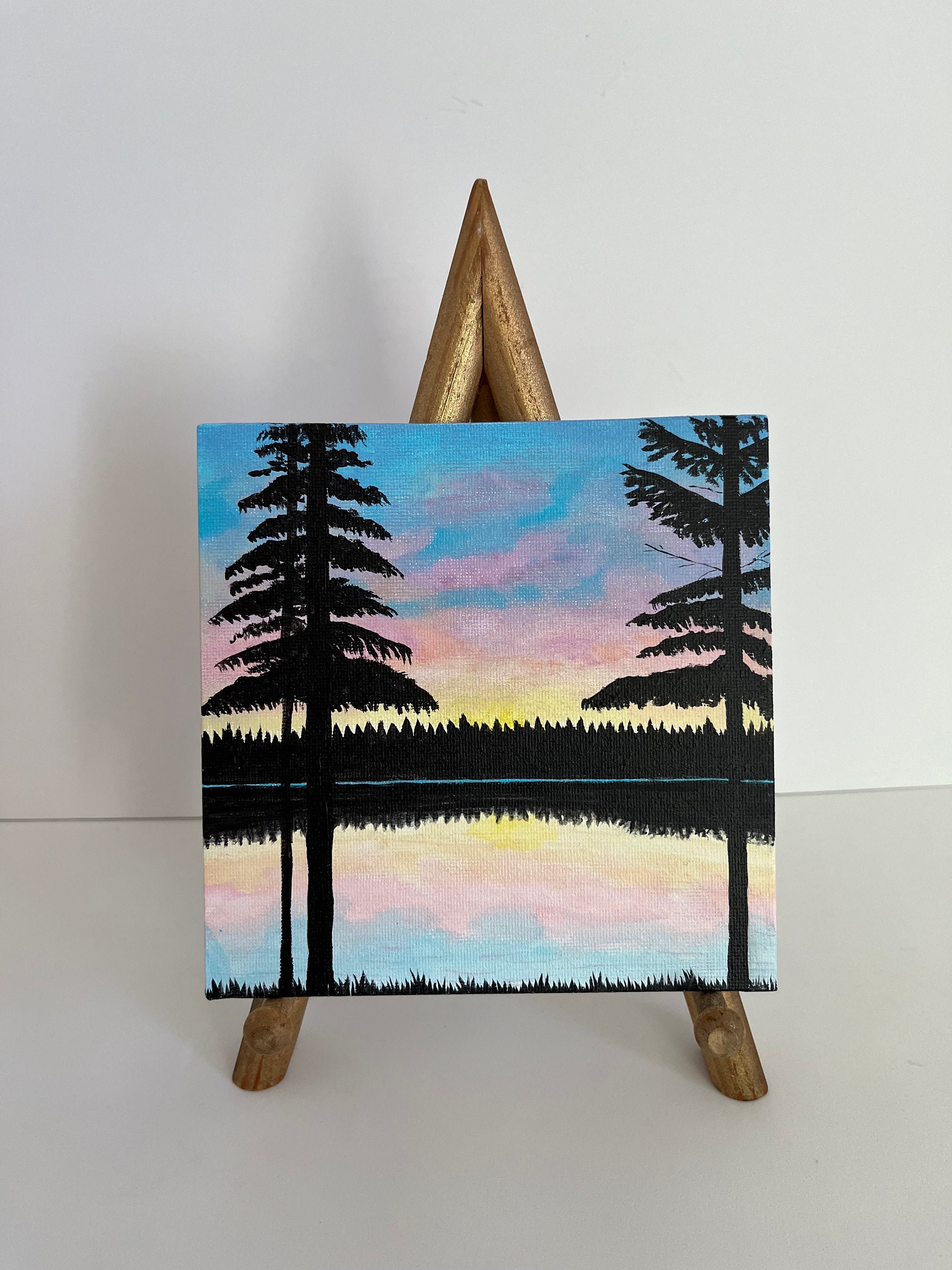 Sunset Lake Acrylic Painting on Canvas Panel 6x6 Inch - Etsy