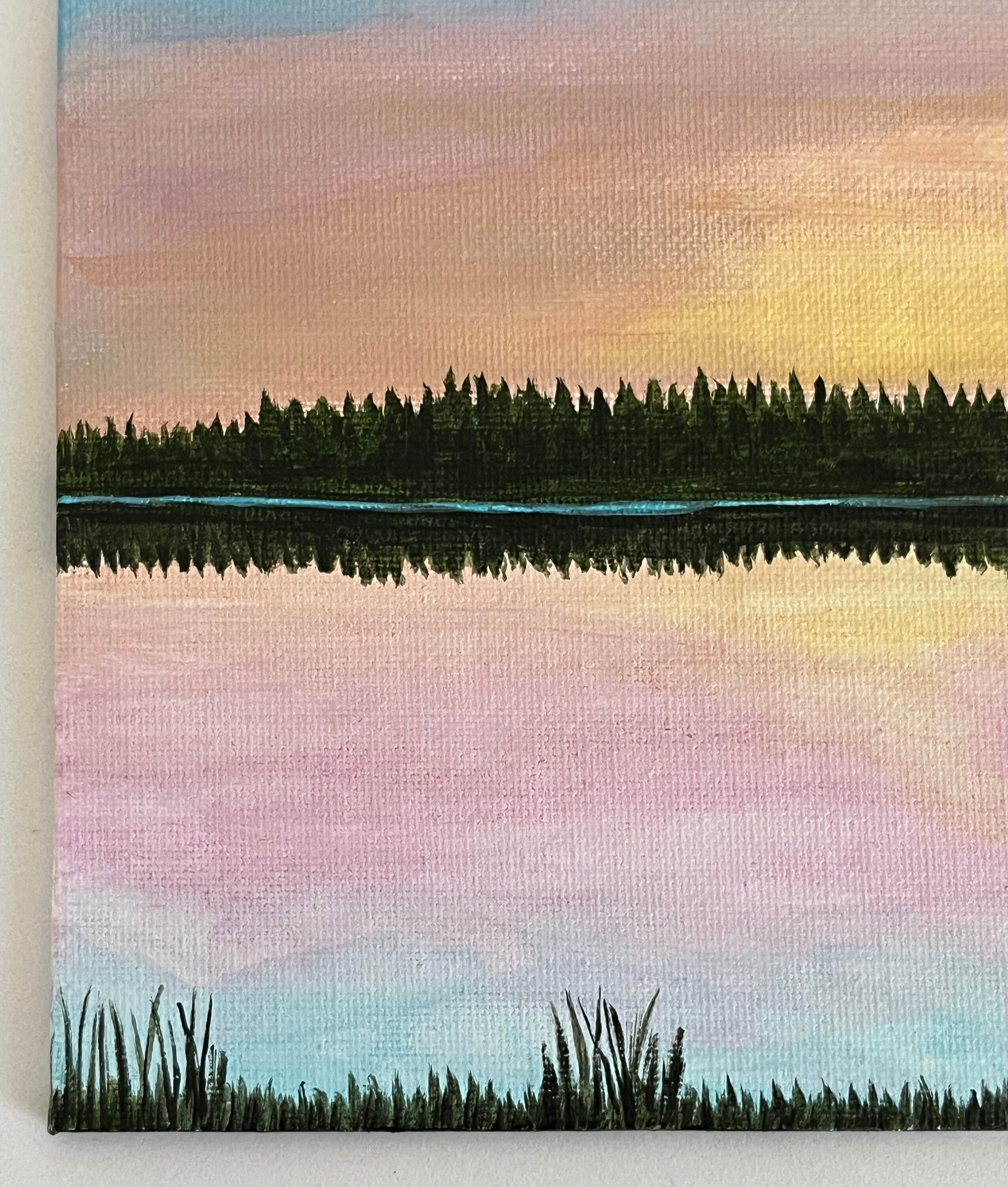 Sunset Lake Acrylic Painting on Canvas Panel 8x8 Inch - Etsy