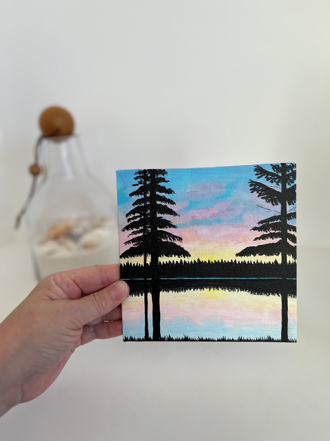 Sunset Lake Acrylic Painting on Canvas Panel 6x6 Inch - Etsy