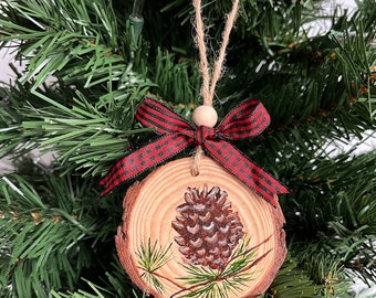 Pine cone, hand painted wood Christmas ornament