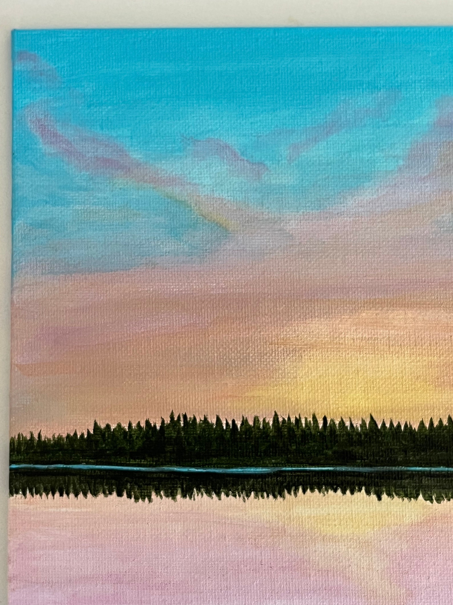 Sunset Lake Acrylic Painting on Canvas Panel 8x8 Inch - Etsy