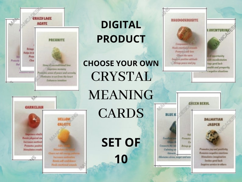 Crystal Meaning Cards Gemstone Description Cards CREATE YOUR OWN Crystal Card Set Printable Set of 10 Crystal Properties Cards
