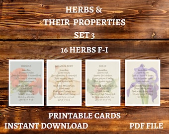 Witchcraft Herb Reference Cards Set 3, Herbal Properties (PDF Download)