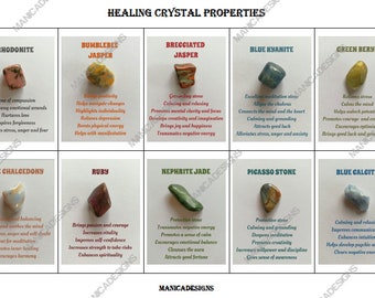 Set 6, Healing Crystal Properties, Printable Gemstone Reference, Crystal Information Cards, Crystal Metaphysical Properties Cards