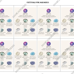 Aquarius Crystal Cards, Aquarius Meaning Cards, Astrology Cards, Printable Crystal Cards, Zodiac Information Cards, Aquarius Healing Stones