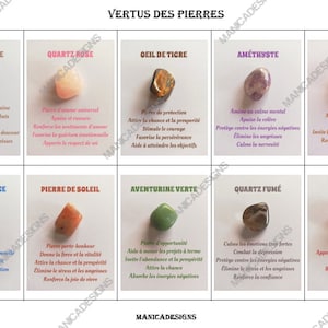 FRENCH Crystal Cards, Printable Crystal Meaning Cards, Gemstone Information Cards in FRENCH, Instant Download Gemstone Guide, Digital Print