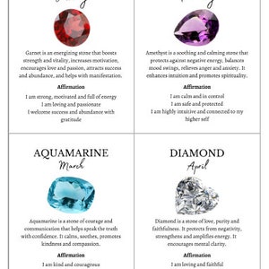 Printable Birthstone Cards, Birthday Jewelry Insert Cards, Birthday ...
