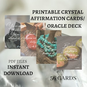 Printable Crystal Affirmation Cards, Crystal Oracle Deck, Positive Affirmation Cards, Digital Affirmation Cards, Motivational Quotes