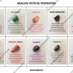 Conjunto 4, Tarjetas de información de cristal imprimibles, Tarjetas de significado de piedra, Propiedades de cristal curativo, Beneficios de cristal, Descarga instantánea