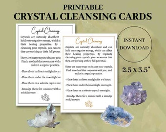 Printable Crystal Cleansing Cards, Crystal Care Cards, Crystal Insert Cards, Crystal Cleansing Guide, Crystal Cleansing Instruction Cards