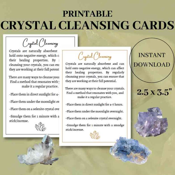 Printable Crystal Cleansing Cards, Crystal Care Cards, Crystal Insert Cards, Crystal Cleansing Guide, Crystal Cleansing Instruction Cards