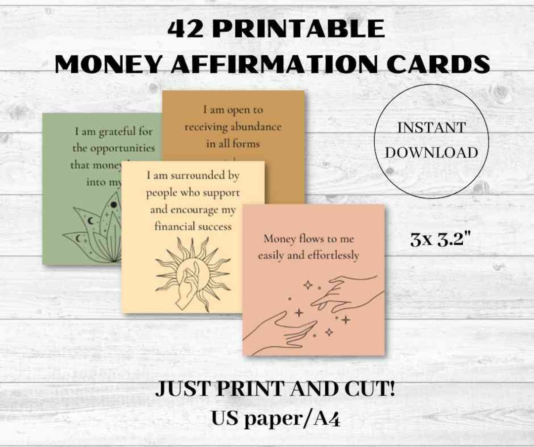 Printable Money Affirmation Cards, Wealth and Prosperity Cards