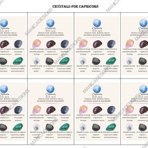 Cartes de cristal de Capricorne, cartes imprimables de Capricorne, signification de Capricorne, information de cristal de Capricorne, pierres de naissance de Capricorne