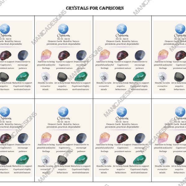 Capricorn Crystal Cards, Printable Capricorn Cards, Capricorn Meaning, Capricorn Crystal Information, Capricorn Birthstones