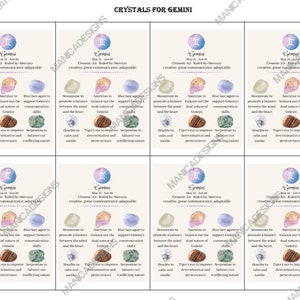 Zwillinge Kristall Karten, druckbare Zwillinge Karten, Sofort Download Sternzeichen Karten, Kristall Informationskarten, Kristalle für Zwillinge