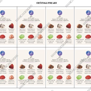 Leo Kristall Karten, Leo Sternzeichen Karten, Leo Bedeutung Karten, druckbare Kristall Karten, Sternzeichen Kristall Karten, Digital Download Kristall Karten