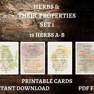 Set 1, Herb Information Cards, Witchcraft Supplies, Witchcraft Resources, Printable Herb Cards,  Herbs Prints, Witch Kit, Instant Download