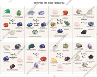 Crystal Meaning Cards Set 4, Healing Gemstone Properties (Printable)