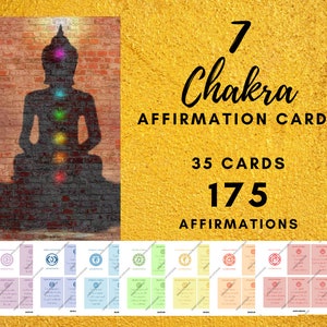 Cartões de afirmação de chakra para impressão, afirmações positivas, cura de chakra, download digital