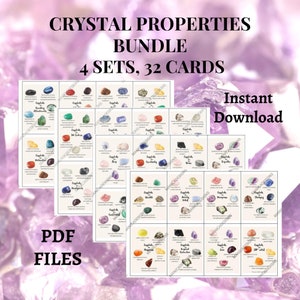 Paquete de propiedades de cristal, tarjetas de beneficios de cristal, paquete de tarjetas de cristal curativo, tarjetas de significado de piedra imprimibles, tarjetas de descarga instantánea