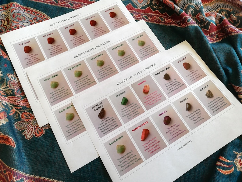 Set 4 Printable Crystal Information Cards Stone Meaning Cards