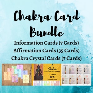 Paquete de chakras, tarjetas de chakras imprimibles, tarjetas de información, conjunto de afirmaciones, tarjetas de cristal de chakras, referencia de chakras, guía de curación de chakras