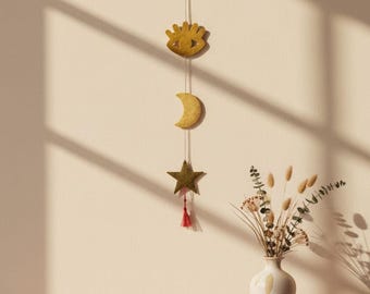 Guirnalda de latón Aïn KOOS – Decoración de pared bohemia – Hecha a mano – Decoración dorada artesanal