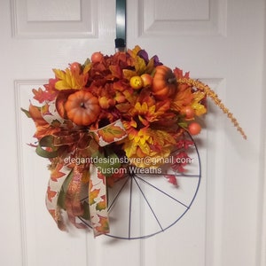 Fall Bicycle Wheel Wreath, Fall Wreath, Farmhouse Wreath, Pumpkin Wreath