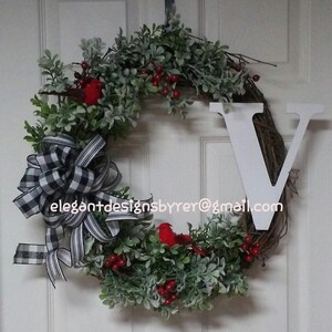 BESTSELLER - Monogram Wreath, Christmas Wreath, Winter Wreath, Evergreen Grapevine Wreath, Farmhouse Wreath