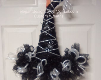 Black and Silver Witch Hat Wreath