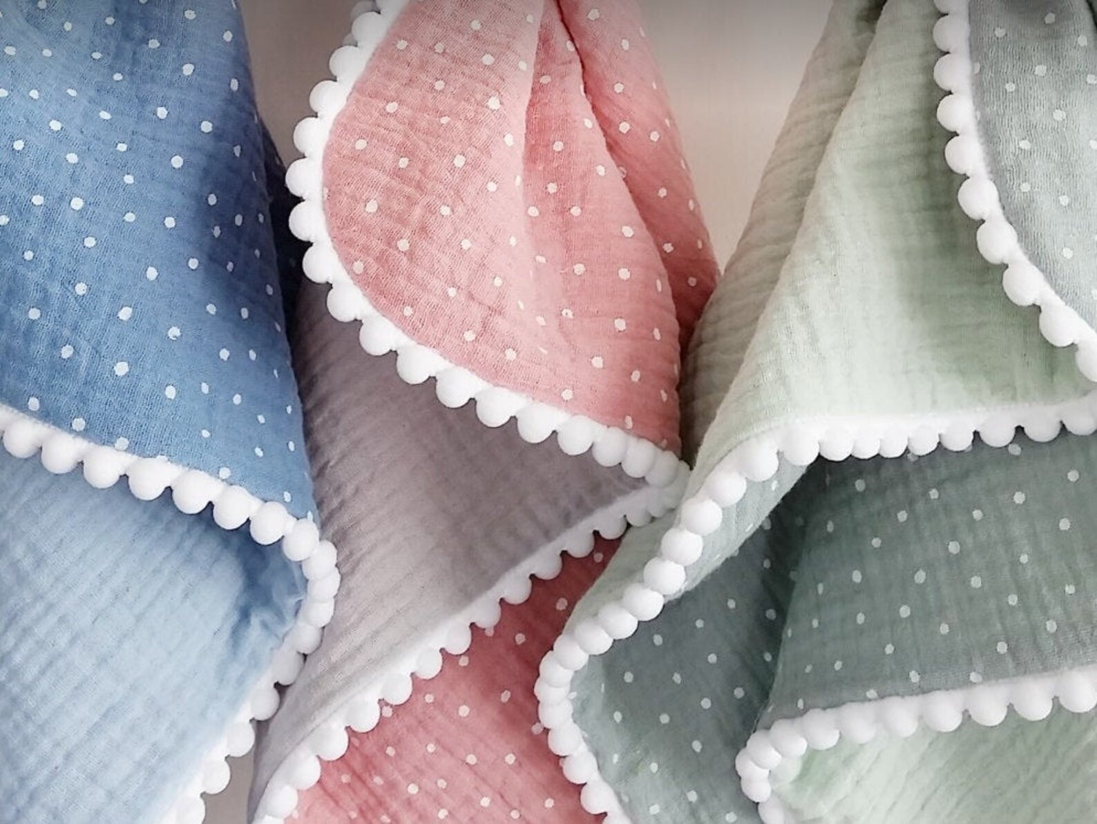Muslin Baby Blanket Pom Pom Double Gauze Swaddle Blanket Etsy UK