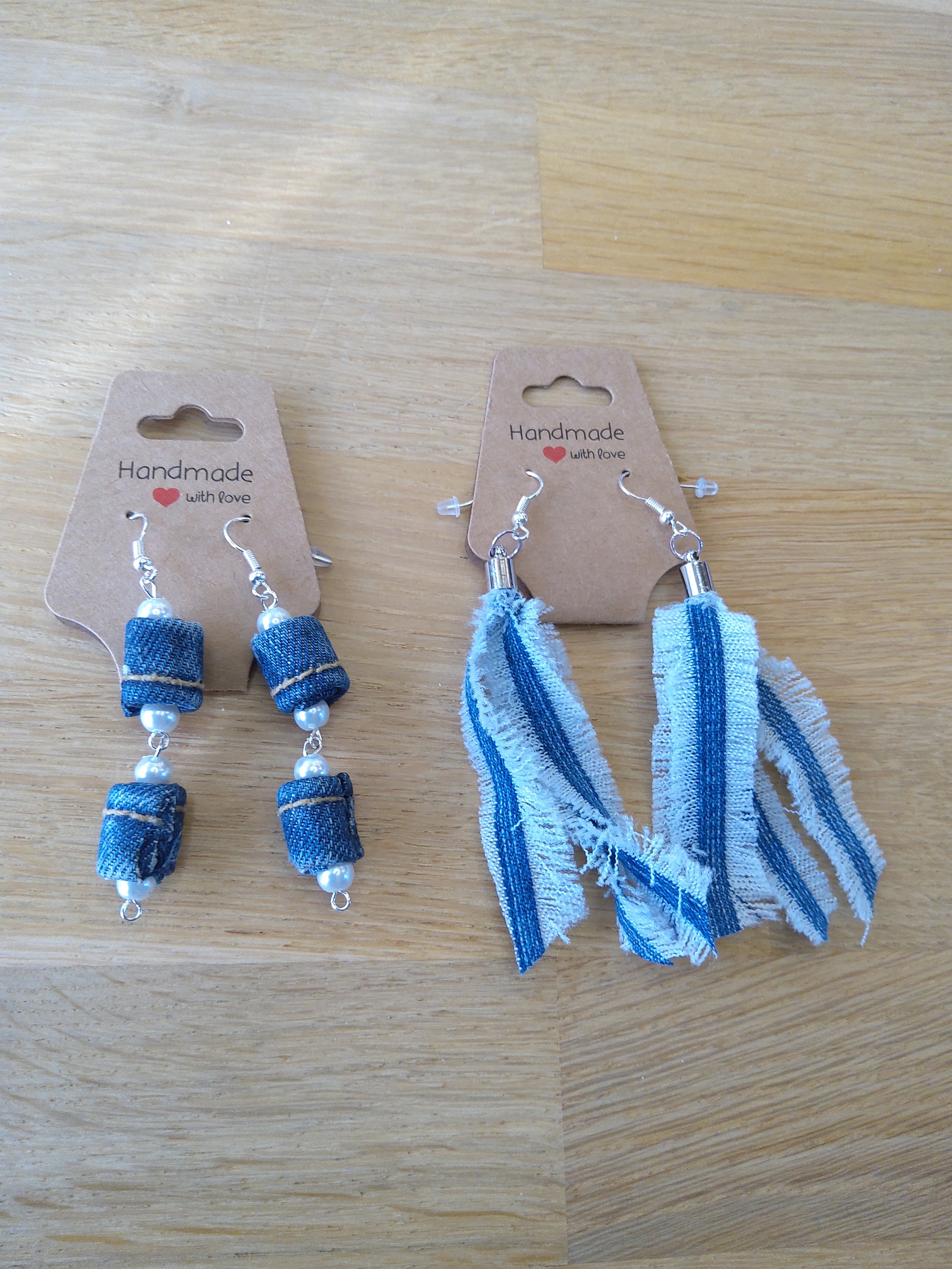Boucles D'oreilles Rondes Vintage – Tissu Jeans Bleu, Puces