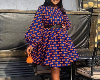 African summer dress with exaggerated sleeves/Ankara short dress/African women Clothing/African party dress/African Shop/African Fashion