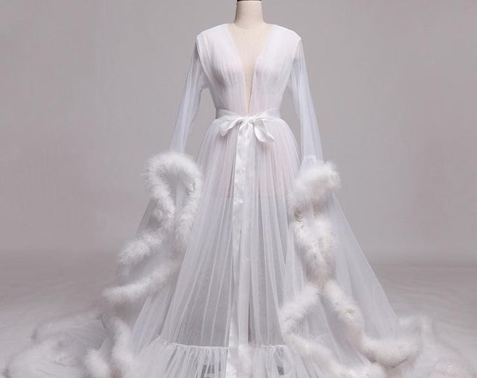 White Bridal Robe With Feathers / Wedding Robes for Bride / - Etsy Canada