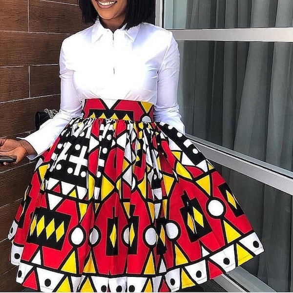 African print midi skirt, High waist midi skirt, Ankara skirt, African skirt, African print fabric, High waist gathers african skirt