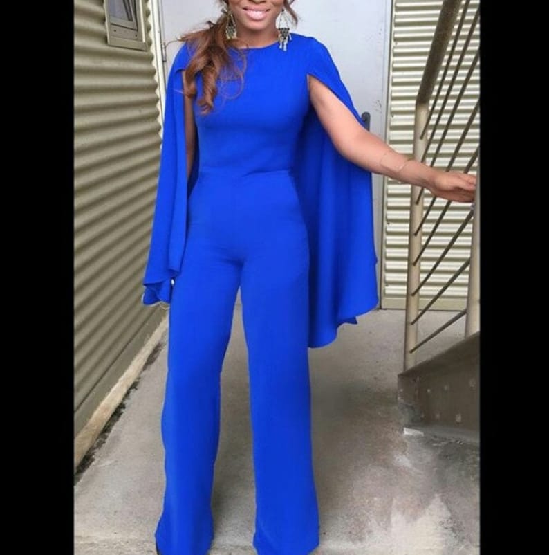 Blue Wedding Jumpsuit With Cape Sleeves African Jumpsuit With Etsy