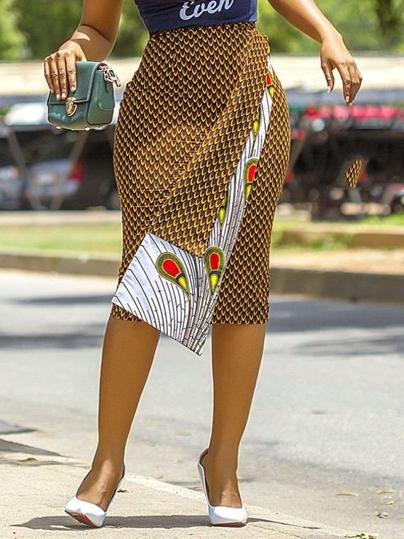 African Pencil Skirt, High Waist Midi Skirt, Ankara Skirt, African