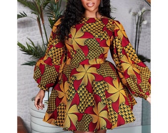 African summer dress with exaggerated sleeves/Ankara short dress/African women Clothing/African party dress/African Shop/African Fashion