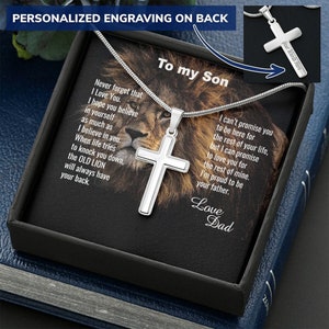 Cadeau fils, cadeau à mon fils, collier croix personnalisé, cadeau pour un fils, de la part de papa, cadeaux sentimentaux, carte postale, bijoux personnalisés, anniversaire de fils