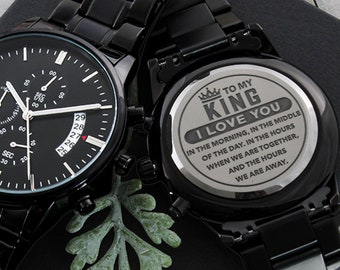 Reloj de pulsera cronógrafo grabado para hombre, regalo personalizado para él en su cumpleaños o aniversario.