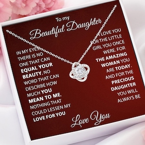 Regalo personalizzato per figlia, collana con nodo, regalo sentimentale per figlia, gioielli con biglietto d'auguri, scatola regalo, biglietto d'auguri natalizio disponibile